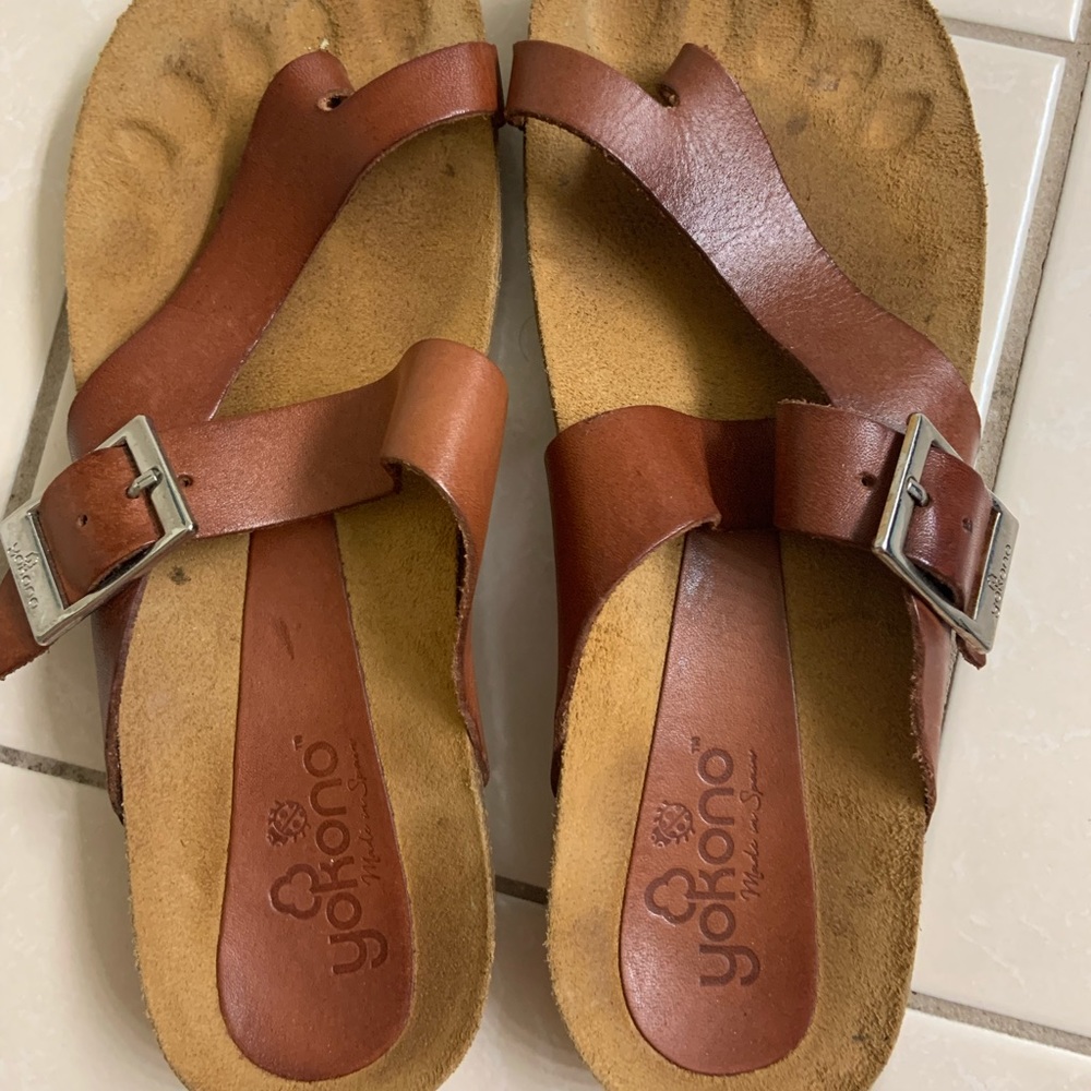 Brown leather sandals made by YOKONO from Spain.
